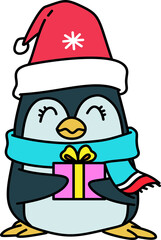 Hand drawn Christmas Penguin Cartoon Illustration