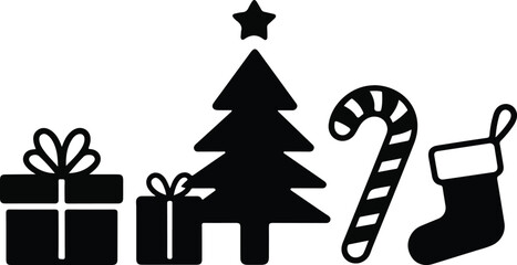 Set of minimalistic Christmas elements black ,silhouette