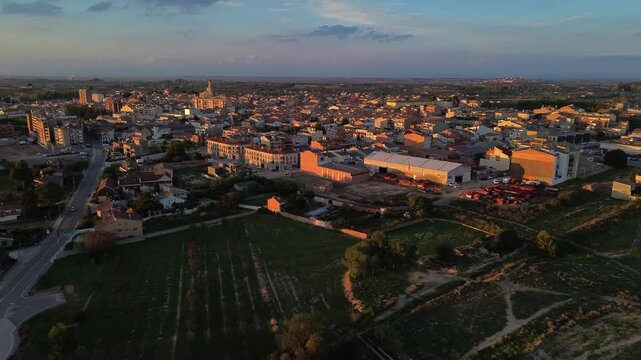 erial of Les Borges Blanques at Sunset 4k drone