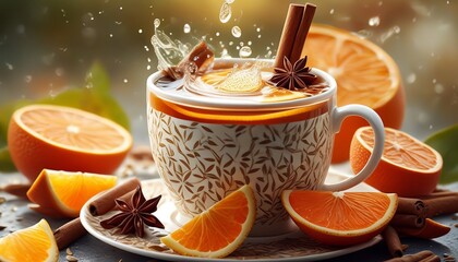 Wallpaper illustration image of a delicious and refreshing concoction of tea and orange fruit