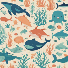 Obraz premium cute sea animal illustration background