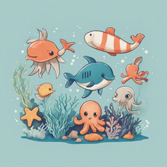 Obraz premium cute sea animal illustration background