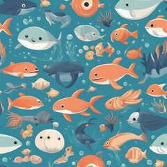 Naklejka premium cute sea animal illustration background
