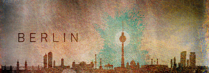 Künstlerische und moderne Silhouetten von Berlin - Bunte Szene der Metropole - Skyline mit abstrakten Mustern Texturen und Klecksen - Wachstum und Kreativität © fotografiedk