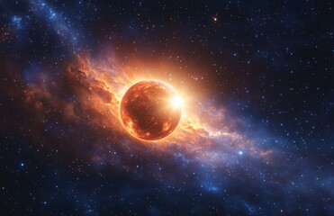 Obraz premium Realistic Sun with Solar Flares on Starry Background in Space