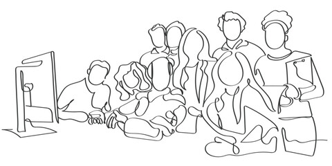 Hand drawn line art vector of women in business and corporate settings. Womanhood and leadership. Startups and women owned businesses.