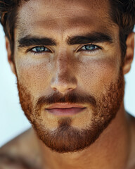 Obraz premium Closeup Photograph Of A Young Man With Blue Eyes And Brown Hair