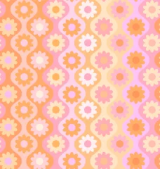 retro daisy happy flower power hippie blooms in ogee seamless pattern in warm soft pastel pink beige yellow cream orange colors