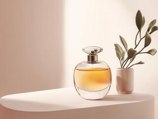 minimalist close-up of an elegant perfume bottle, highlighting its stylish design and luxurious appeal, set against a clean, sophisticated backdrop for a refined look
