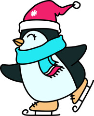 Hand drawn Christmas Penguin Cartoon Illustration