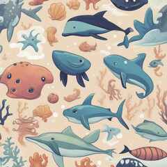 Obraz premium cute sea animal illustration background