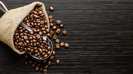 Coffee beans scattered from bag