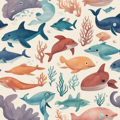 Naklejka premium cute sea animal illustration background