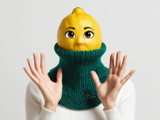 Lemon with eyes in green scarf