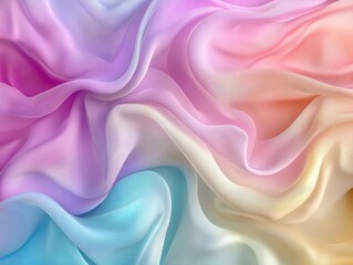 Fototapeta premium smooth, flowing silk background showcasing a blend of artistic pastel colors, creating an abstract pattern that exudes elegance and softness