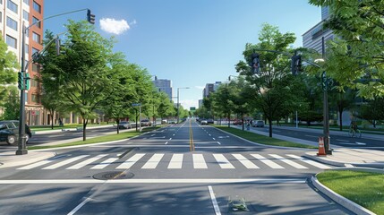 Obraz premium Crosswalk on a Sunny Day in an Urban Setting