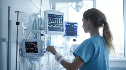 nurse checking the vital signs of a patient using a digital monitor