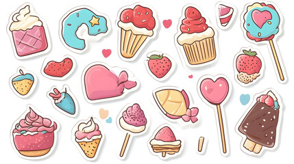 Ice cream icon set featuring various dessert illustrations like cupcakes, candies, and sweet treats, perfect for food-related designs and collections