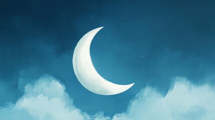 Obraz na płótnie Canvas A crescent moon shines brightly in the night sky, surrounded by wispy clouds and twinkling stars.