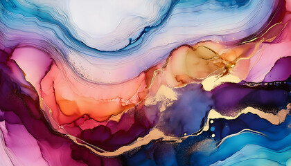Fototapeta premium Alcohol ink creates a highly textured, colorful, and detailed modern abstract painting with_1(56)
