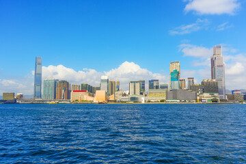 Obraz premium Panoramic of Hong Kong city view, modern cityscape bay embankment port