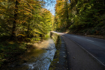 Scenic diversity of Mullerthal, Luxembourg's Little Switzerland, Schiessentumpel Cascade hiking routes, rock formations, forests, tourist destination in Europe