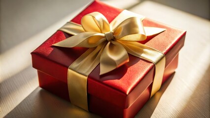 Obraz premium A red gift box tied with a golden ribbon, a symbol of celebration and joy