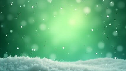 A soothing green background evokes a calming winter wonderland atmosphere during Christmas.
