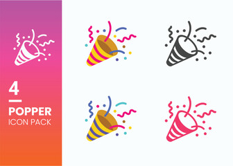 Fototapeta premium Confetti Party Popper icon vector illustration isolated on white, Celebration and Festive Confetti Vector Set