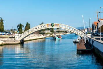 View of the Carcavelos Bridge from 1953 on the San Roque canal in Aveiro. Centro Region, Portugal.
