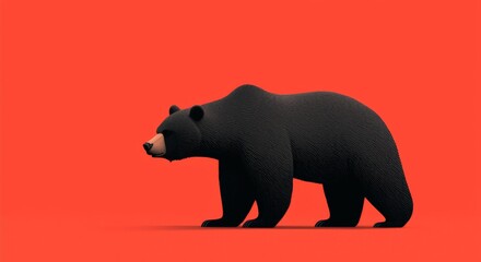 Fototapeta premium A stylized black bear silhouette against a vibrant red background, showcasing a modern artistic interpretation of wildlife.