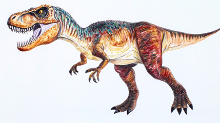 Obraz premium A simple, fun drawing of a dinosaur for kids, with a rounded body, big eyes, short legs, and a friendly smile. 
