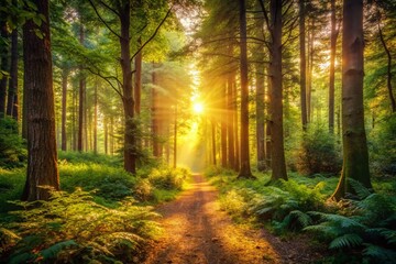 Fototapeta premium Vintage Forest of Serenity Time Lapse - Tranquil Nature Scenery with Soft Lighting and Lush Greenery for Relaxation