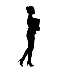 Silhouette Business woman walk with a folder of documents in his hands