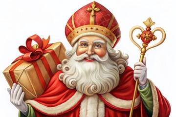 Obraz premium Vintage Saint Nicholas Cartoon Character Isolated on White Background for Holiday Celebrations