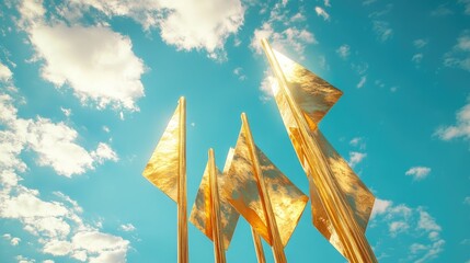 Golden arrows pointing up with a blue sky and clouds behind them, representing growth, hope, and vision for the future