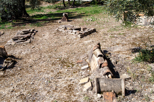Necropolis in the Roman villa of Fuente Alamo in Puente Genil. Cordoba, Andalusia, Spain.