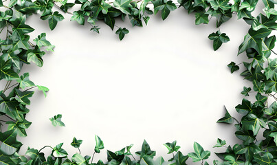 Fototapeta premium A frame of green ivy leaves on a white background.
