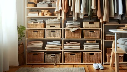 Fototapeta premium Immaculately Organized Closet with Touch of Greenery 