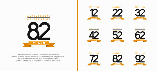 anniversary logo set. vector design with black color and orange ribbon can be use for celebration