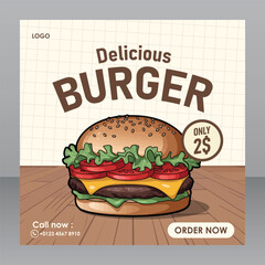 Square White Delicious Burger Menu Poster For Marketing Purposes, Food Banner, Food Poster, Food Flyer, Restaurant Flyer, Restaurant Banner, Restaurant Poster,Ads Poster, Ads Banner, Ads Flyer