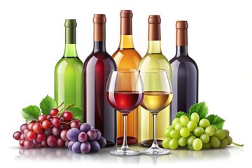 Obraz premium Minimalist 3D Realistic Wine Bottles and Glasses