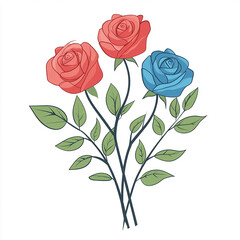 A bouquet of roses icon, a simple illustration style with a black outline and red inside the flowers. 