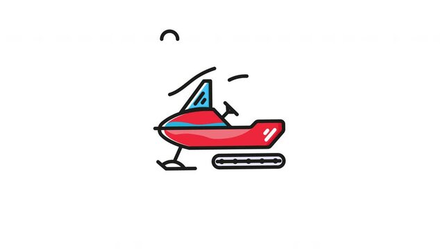 winter jet ski animation isolated alpha channel, looping animation video, extreme sport animated