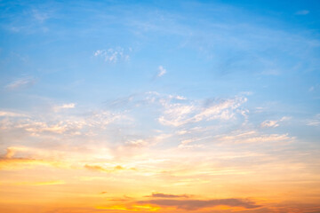 Beautiful , luxury soft gradient orange gold clouds and sunlight on the blue sky perfect for the background, take in everning,Twilight, Large size, high definition landscape photo