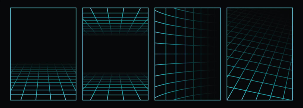 Fototapeta Perspective grid background wireframe geometry vector design element illustration set isolated layout frame A4