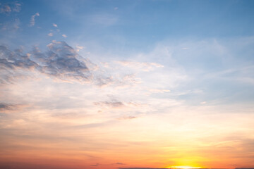 Beautiful , luxury soft gradient orange gold clouds and sunlight on the blue sky perfect for the background, take in everning,Twilight, Large size, high definition landscape photo