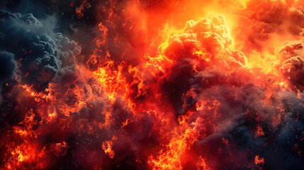 Fire flames with glowing flames isolated on black background