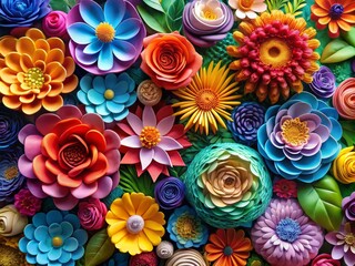 Vibrant 3D Paper Flower Artwork in High Depth Field