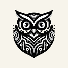 Obraz premium Tech Owl mascot logo. Abstract owl with technology and modern concept, white background